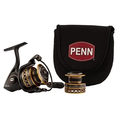 Image of PENN Battle Spinning Reel Kit, Size 2500, Includes Cover and Spare Anodized Aluminum Spool, Right/Left Handle Position, HT 100 Front Drag System, Black