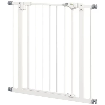 Image of PawHut Dog Gate Stair Pressure Fit Pets Barrier Auto Close for Doorway Hallway, 74 80cm Wide Adjustable, White