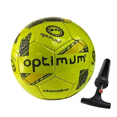 Image of Optimum Classico All Weather Football Ball Stylish, Soft Touch PVC, Even Pressure, Ideal for Training &amp; Matches, Suitable Grounds YELLOW SIZE 4 With Pump