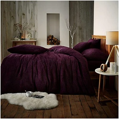 Image of GC GAVENO CAVAILIA Teddy Fleece Luxurious Duvet Cover Sets Super Soft Warm and Cosy Bedding (Aubergine, Single Set), 543824