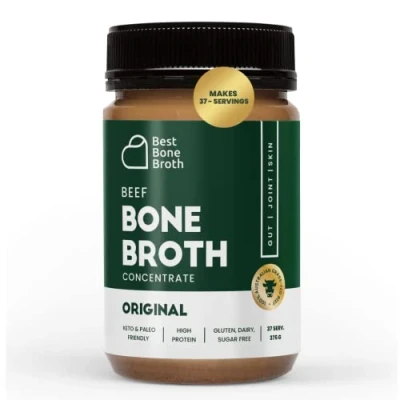 Image of Best Bone Broth Premium Beef Concentrate 100% Sourced from Grass Fed, Pasture Raised Cattle Protein and Collagen Soup 375g (37 Servings)