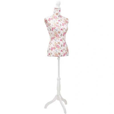 Image of vidaXL Women&#039;s Height Adjustable Mannequin, Cotton White with Rose Detailing, Solid Wood Thistle Top and Painted Steel Pole, Ideal for Fashion Design &amp; Clothing Display