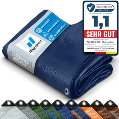 Image of Tarpaulin, All weather Waterproof, Heavy Duty Tarp (2 x 3 m (240 g/m²) Blue) Protective Tarpaulin for Tents, Camping Underlay, Outdoor &amp; Garden With Eyelets