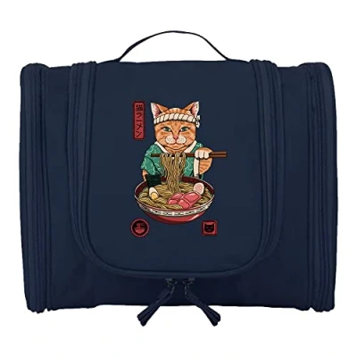Image of Travel Hanging Toiletry Bag for Women and Men, Toiletries Organizer, Bathroom Shaving Kit Cosmetics, Makeup Case Wash (Noodle Cat)