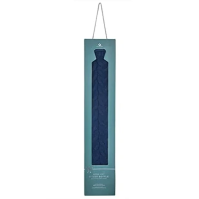 Image of Aroma Home Long 2 Litre Hot Water Bottle with Removable Cover Chunky Navy Cable Knit