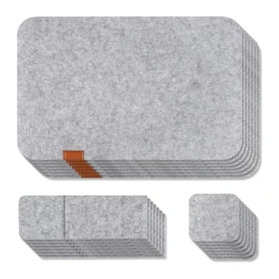 Image of Sweetness Set of 7 Washable Felt Placemats, Glass Knives, Coasters, Cutlery Bags, with Insulation Pads, Light Grey