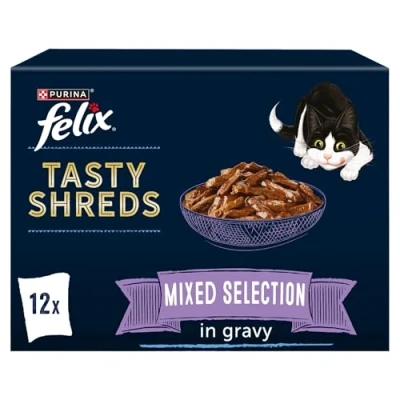 Image of Felix Tasty Shreds Mixed Selection in Gravy Cat Food 12x80g, Pack of 4