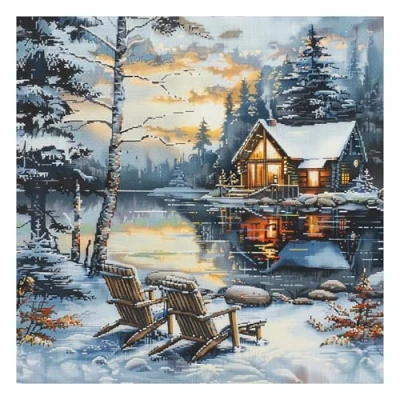 Image of 51buyoutgo Riverside Landscape 11ct Cross Stitch, 11 Count Counted Stamped Pre Printed Stitch Embroidery Kits for Adults Beginners Starter Advanced Easy Crossstitch Patterns Set Wall Decor