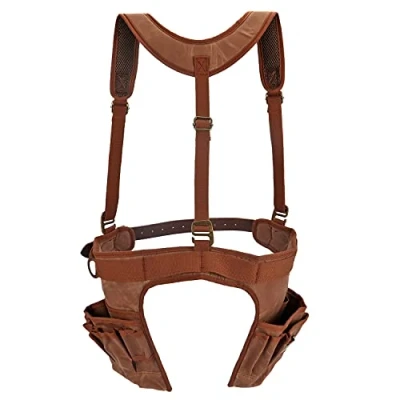 Image of TOURBON Wax Canvas Carpenters Tool Bag Work Apron Belt with Suspenders