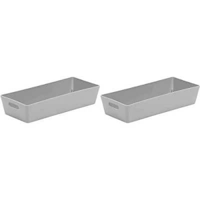 Image of Wham Versatile Plastic Rectangular Studio Basket 2.01 (Grey, 2 Baskets)