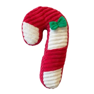 Image of Pet Connection Christmas Plush Dog Toys with Squeakers Candy Cane or Gingerbread Man (Candy Cane)