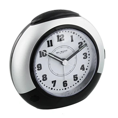 Image of Wm.Widdop Large Round Sweep/Light/Snz Alarm Clk Silver/Black