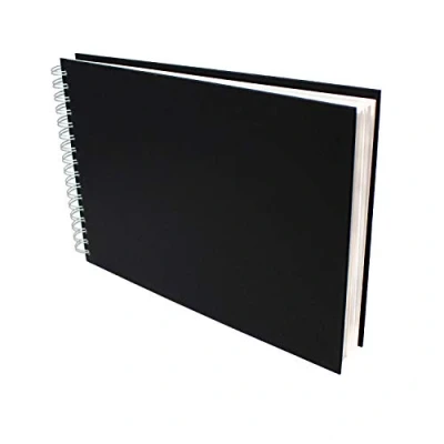 Image of Artway Studio Spiral Bound A4 Watercolour Sketchbook Landscape 48 Sides/24 Pages of 300gsm Paper (35% Cotton) Black Hardback