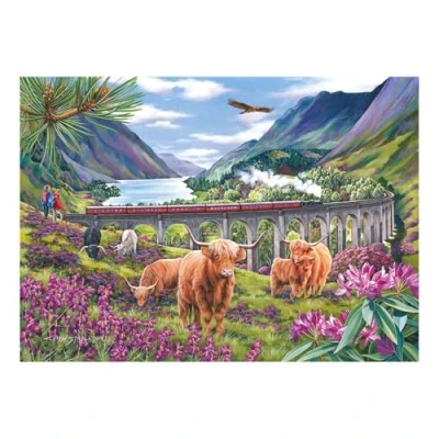 Image of The House of Puzzles Glenfinnan Ladies Jigsaw 1000 Piece Jigsaws For Adults, Artist Illustrated, Scenic Landscape, Deluxe Puzzle Gifts