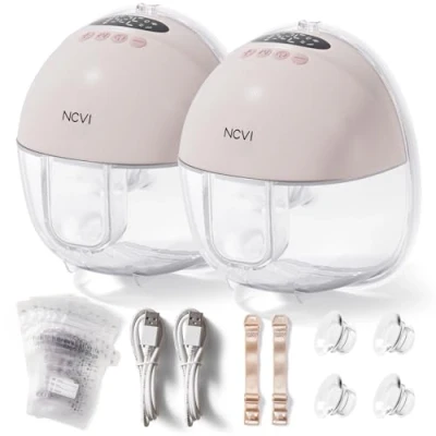 Image of NCVI Electric Breast Pump Hands Free 8131, Wearable Milk Pumps Portable with 4 Modes &amp; 9 Levels, Rechargeable Wireless, LED Display Breastfeeding 19/21/24mm Comfortable Flanges, Pink