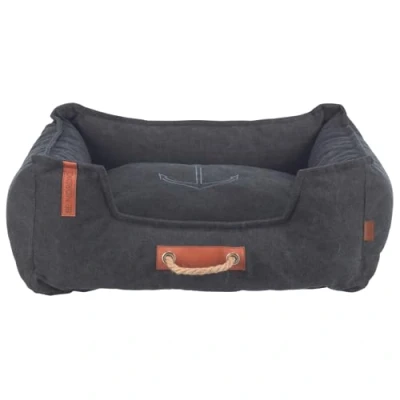 Image of TRIXIE BE Nordic Föhr Dog Bed 60 x 50 cm in Black Square Basket for Small and Large Dogs Cosy with Practical Carry Handle Soft Washable 37450