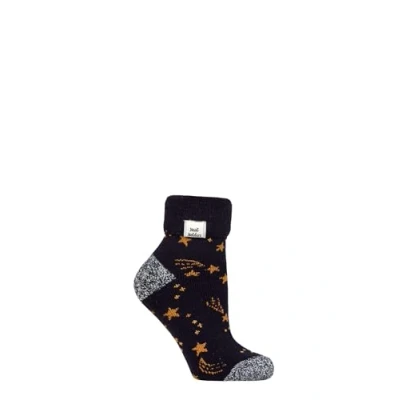 Image of Women&#039;s 1 Pair SOCKSHOP Heat Holders Turn Over Cuff Sleep Lite Socks Navy / Gold Stars 4 8