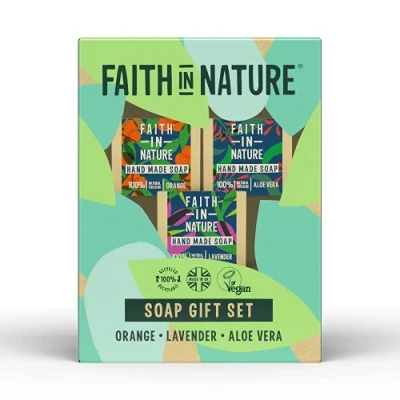 Image of Faith In Nature Natural Handmade Soap Gift Set, Vegan and Cruelty Free, No SLS or Parabens, 3 x 100g