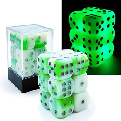 Image of Bescon Two Tone Glowing Dice D6 16mm 12pcs Set Luminous Jade, Six Sided Die (12) Block of
