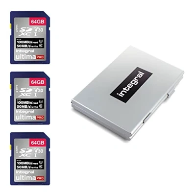 Image of Integral 64GB SD Card 4K Ultra HD Video Premium High Speed Memory SDXC Up to 100MB/s V30 UHS I U3 Class 10 Triple Pack