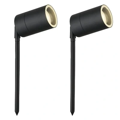 Image of firstchoicelighting Set of 2 Black Outdoor Spike Lights IP44 Adjustable GU10 Spotlight Mains 240v Light LED Compatible