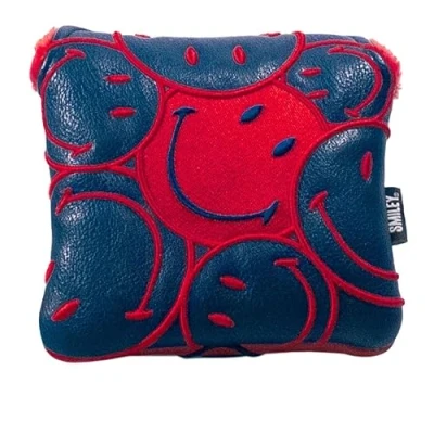 Image of Smiley Golf Club Headcover Stacked Mallet Putter Navy/Red