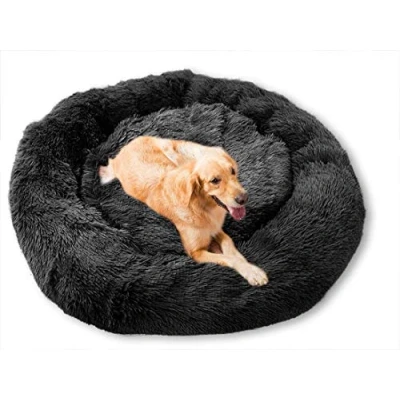 Image of WSJYP Round Dog bed,Pet Calming Bed Plush Nest Warm Soft Cushion Donut Cuddler Cat Puppy Sofa Comfortable for Extra Large Winter,XXL 120cm Black