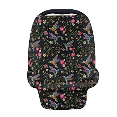 Image of Binienty Hummingbird Flower Design Stretchy Baby Carseat Canopies for Boys Girls, High Chair/Breastfeeding/Shopping Cart Covers