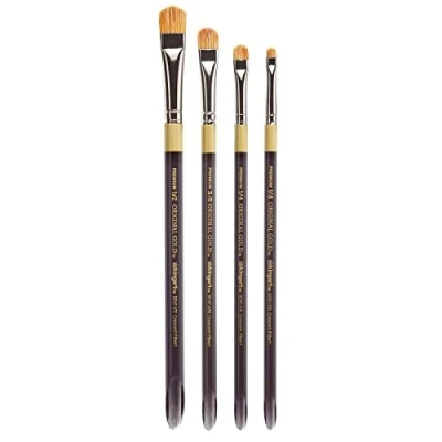 Image of KINGART B 095 Premium 4 pc. Original Gold 9247 Series Crescent Filbert Blender Brush Set, Synthetic Bristle/Taklon for Acrylic and Oil Paint, Short Handle, Brushes Sizes: 1/8&quot;, 1/4&quot;, 3/8&quot;, 1/2&quot;