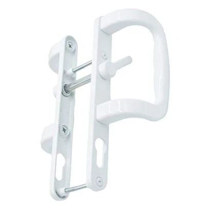 Image of Trojan Sparta 92PZ XL White sliding patio door handles with inline locking lever, and powder coated durable finish.
