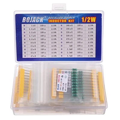 Image of BOJACK 20 Values 200 Pcs Inductor 1 uH to 4.7 mH 0.5 W Color Ring 1/2 Watt Assortment Kit