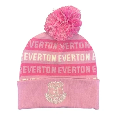 Image of Everton Official Text Repeat Junior Bobble Hat Pink