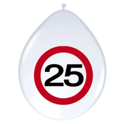 Image of Folat Traffic Sign Birthday Balloons 25 years 12In / 30cm 8 pieces