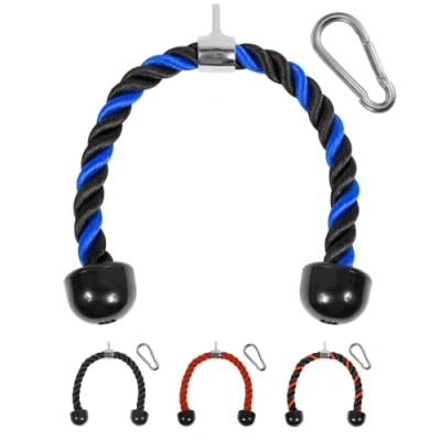 Image of Yes4All Unisex Jxlx Deluxe Tricep Rope Pull Down 27 and 36 inch Length Easy to Grip Non Slip Cable Att, 68.6 cm Blue Black, Rubber UK