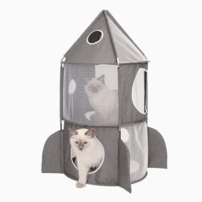 Image of Catit 42002 Vesper Tower Rocket Shape with Sleeping Cushion for Cats Grey Pack of 1