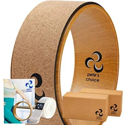 Image of Cork Yoga Wheel, Blocks eBook &amp; strap included. Extra Firm High Density Bricks, Better Support, Natural Eco Friendly