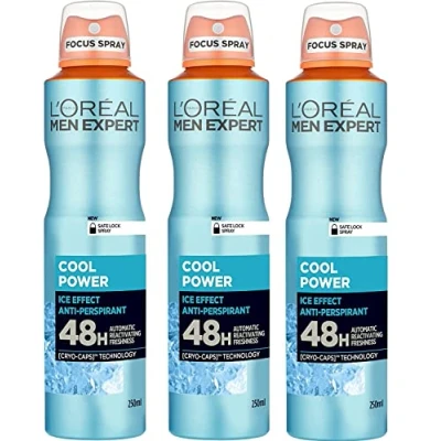 Image of L&#039;Oréal Men Expert Cool Power 48H Anti Perspirant Ice Effect Gents Deodorant Body Spray 150ml 3 Pack