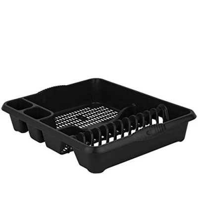 Image of Dark Grey Sink Plastic Dish &amp; Cutlery Drainer Plates Rack