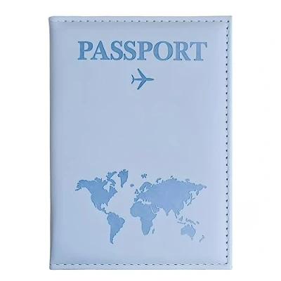 Image of SamHeng Map Passport Holder, Portable Universal Cover for Women Men, PU Leather Airplane Travel Wallet Case Organiser Credit Cards Boarding Passes (Blue)