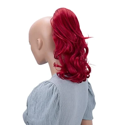 Image of CAISHA 14&quot; Natural Wavy Ponytail With Butterfly Clip Hairpiece Heat resistant Synthetic Fibres Intense Red H93