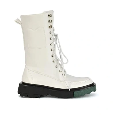 Image of Womens Biker Boots Ladies Mid Calf Lace Up Synthetic Leather Chunky Flexible Sole Combat Booties Size 3 8