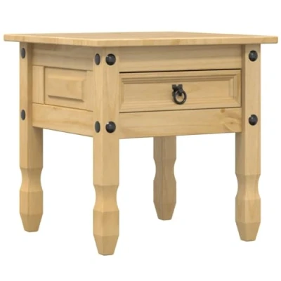 Image of vidaXL Corona Side Table Solid Pine Wood, Honey Wax Finish, 50x50x50cm with Drawer and Metal Handle for Living Room/Bedroom