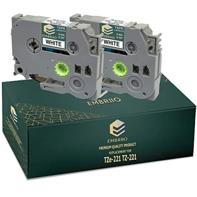 Image of EMBRIIO TZe 221 TZ 2 Label Tapes Replacement for Brother P Touch PT H110 E550WVP E100 P700 H105 H101C 1000 D600VP H100 H100LB Black on White 9 mm x 8 m