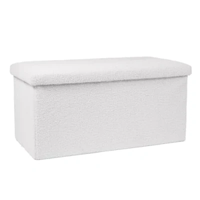 Image of OHS Boucle Ottoman Toy Storage Box, White Large Blanket Box Trunk with Lid Bedroom Living Room Sturdy Space Saving, Cream
