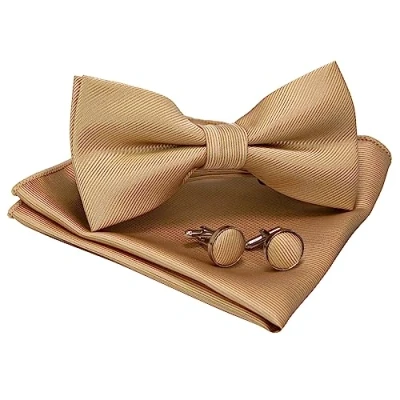 Image of JEMYGINS Flat Texture Bow Tie Plain and Hanky with Cufflinks Sets for Men Multicolour Medium
