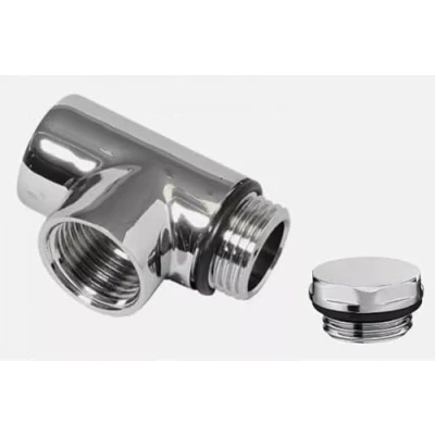 Image of Team Controls Dual Fuel Heated Towel Rail Element Connector for Radiator Valves Chrome T Piece 1/2&quot; TEE, c/w Blank Plug