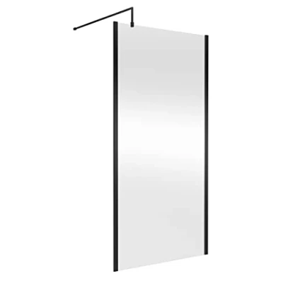 Image of nuie WRSCOBP10 Modern Bathroom Outer Framed Wall Fixed Wetroom Screen with Support Arm, 1000mm, Satin Black