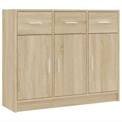 Image of vidaXL Buffet Sideboard in Sonoma Oak, Engineered Wood Storage Cabinet, 91x28x75cm, Perfect for Living Room or Office