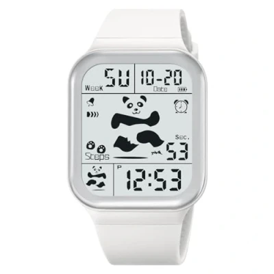 Image of TONSHEN Unisex Fashion Panda Digital Watch Rectangular Plastic Case with Rubber Band 50M Waterproof Outdoor Military Multifunction LED Electronic Stopwatch Alarm Sport Watches (White)