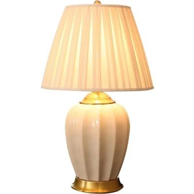Image of DZYHFCO Farmhouse Ceramic Table Lamp,White Shade,Gold Metal Base, 25&quot;, White Lamp for Living Room Bedroom Office Studyroom 40w